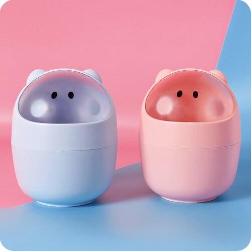 Plastic Creative Office Desktop Mini Trash Can Living Room Bedside Cartoon Small Cute Dustbin