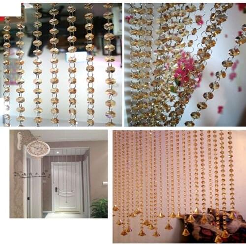 Customize Golden Champagne 50m Crystal Glass Garland Strand 14mm Octagon Beads Chain For Wedding & Christmas Festival Decoration