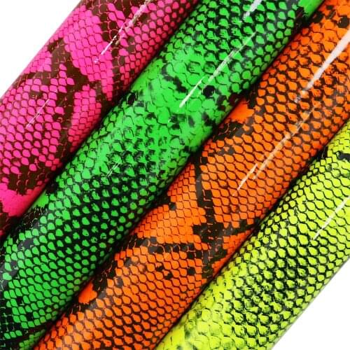 30x134cm Roll Mirror Neon Snake Pink Orange Green Yellow Faux Synthetic Leather For Handbag Bows Earring DIY Decorations BH429