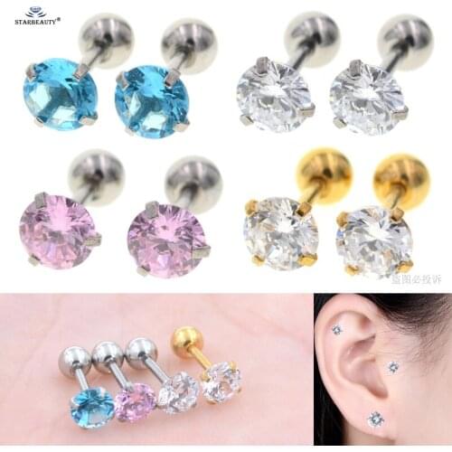 2pcs/lot 16G 6mm Top Bijoux Helix Piercing Tragus Piercing Cartilage Earrings Stainless Steel Jewelry Ear Piercing Oreja Pircing