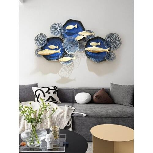 Nordic Wrought Iron Fish Lotus Leaf Wall Hanging Childrens Room Wall Sticker Crafts Home Bedroom Background Wall Mural Artwork