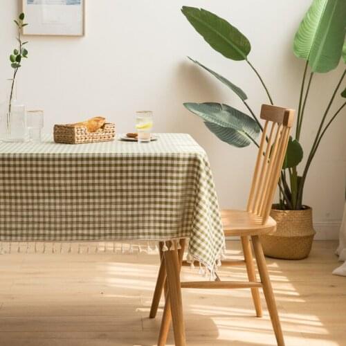 Table Cloth Art Ins Style Sub Table Cloth Grid Pattern Tassel Rectangle Household Nordic Small Fresh Cotton and Linen Desk Cloth