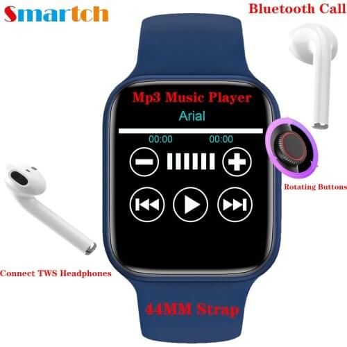 2021 New Women Rotating Buttons Smart Watch Series 6 Bluetooth Call Music Player Connect TWS Headphones For Android&Apple Phone