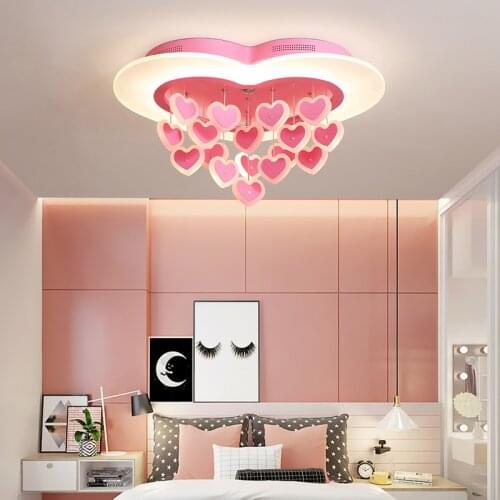 Modern minimalist bedroom creative personality heart shaped pink ceiling lamp home romantic warm childrens room lamp LB12519