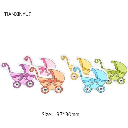 TIANXINYUE 37x30mm Baby Carriage Button Sewing Scrapbooking Mixed Two Holes Wood Button DIY Clothing Accessories