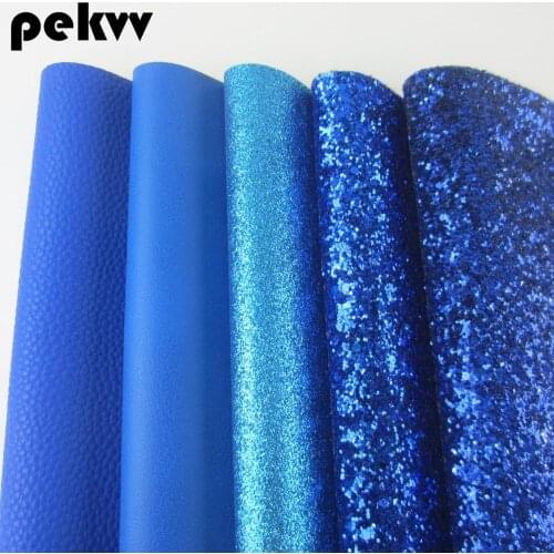 Blue Glitter Fabric and Lichee Textured Faux Synthetic Leather For DIY shoes A4 Sheet 8"x11.8" 1piece HD005