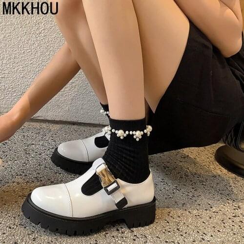 MKKHOUFashion Single Shoes Women New Summer Leather Comfortable Thick-soled Mid-heel Shoes Mary Jane Shoes Women 34-40