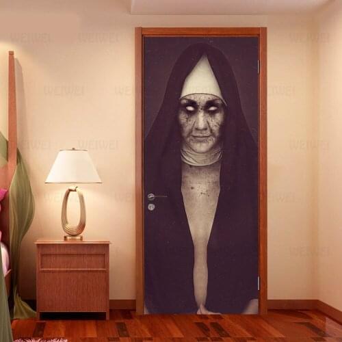 Horror Nun Halloween Family Decoration Wall Sticker 3d Door Sticker Personality Wooden Door Sticker Renovation Wall Sticker