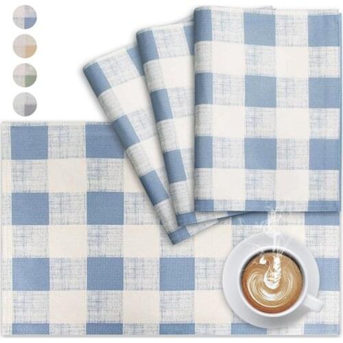 VCVCOO Polyester Kitchen Dinning Placemats Plaid Table Mat Manteles Individuales Doilies Cup Mats Coaster Water Proof Cloth Pad