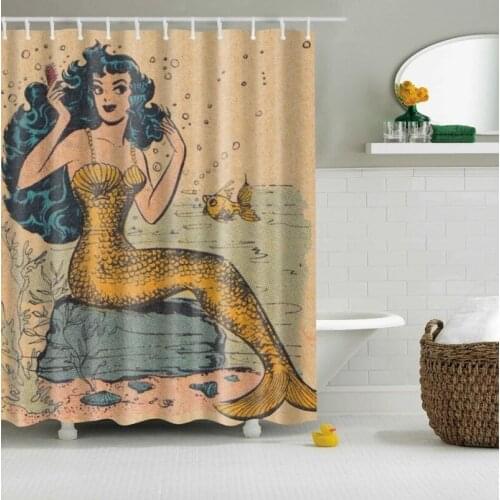 Vintage Coast Mermaid Shower Curtain Bathroom Decor Bathroom Curtain With Free Hooks