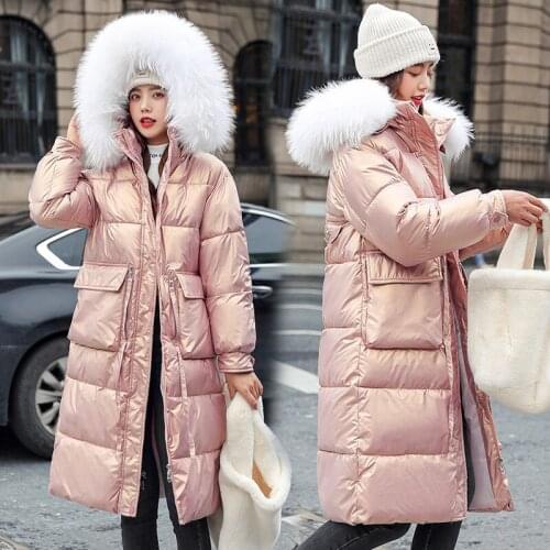 Cotton-Padded Jacket Womens Winter 2021 New Korean Down Cotton Coat Female Mid-Length Shiny Loose Hooded Thick Casaco Feminino