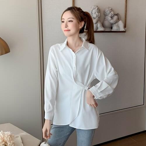 Long Sleeves Female Loose Harajuku Shirt blouse Women 2021 New irregular hem Two wear Shirt Women Clothes Button Tops 921E
