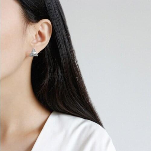 Copper women girls Triangle crystal stud earrings for women girls jewelry gift alloy nickel free fce049