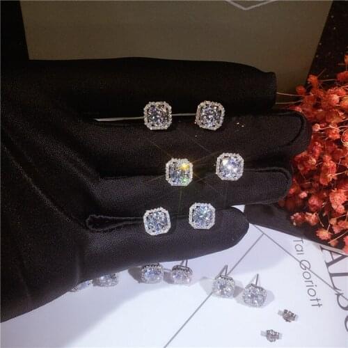 Cute Female White Crystal Stone Earrings Silver Color Small Round Stud Earrings For Women Vintage Wedding Jewelry