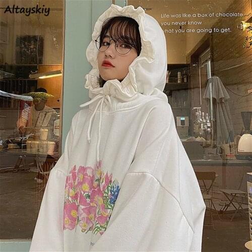 Hoodies Sweatshirts Women Floral Ladies Preppy Korean Style Comfortable Loose Long Sleeve All-match Spring Sweet Ulzzang Trendy