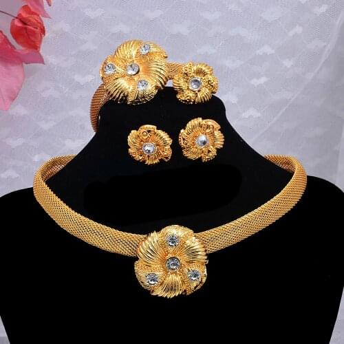 NEW 24K gold color Jewelry Sets For Women Dubai wedding gifts African Engagement necklace ring earrings bracelet jewellery set