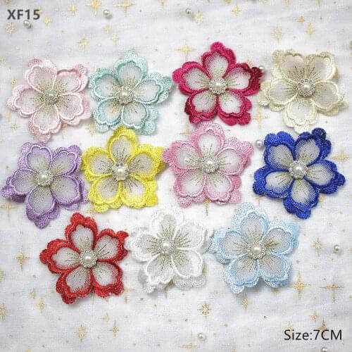 Zsbszc 10 pcs hight quality Double craft lace embroidery and diamond flowers cloth stickers wedding dress DIY accessories XF15