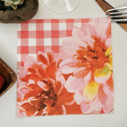 33*33cm 20pcs/lot Red Plaid Flower Butterfly Decoupage Paper Table Vintage Napkins Elegant Tissues Wedding Birthday Party Decor