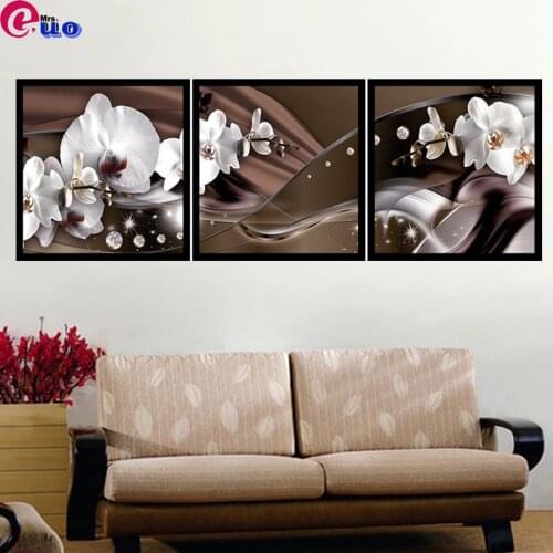 5D Diy Diamond Painting Orchid with balls Brown Diamond Mosaic Full Round Diamond Embroidery Cross Stitch Rhinestone Triptych