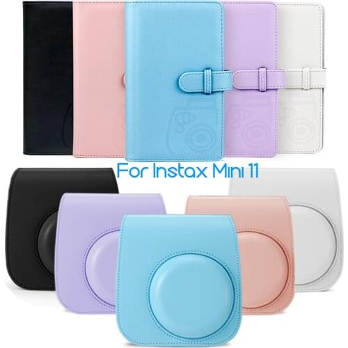 Fujifilm Instax Mini 11 Instant Film Camera Accessories, PU Leather Bag Case Cover with Shoulder Strap + 96 Pockets Book Album
