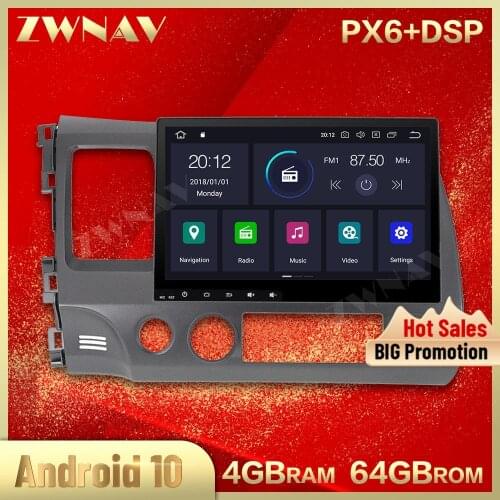 Touch screen 4+64G 6 core Android 10.0 Car Multimedia Player for Honda CIVIC 2006-2011 car Audio radio stereo GPS Navi head unit