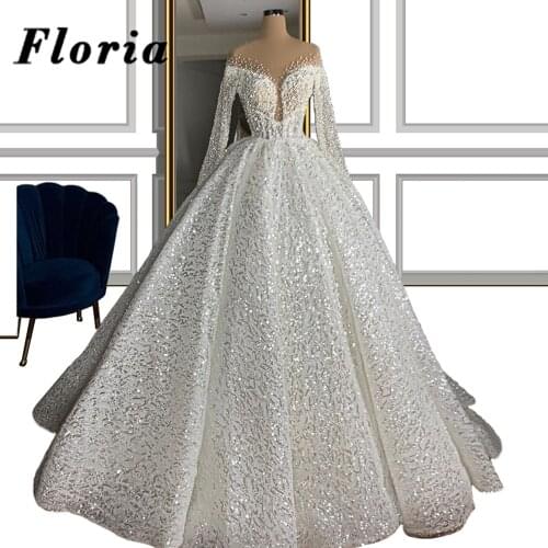 Sparkly Glitter Beaded Wedding Dress 2020 Vestidos De Noiva Crystals Wedding Gowns Middle East Puffy Bridal Gowns Bride Dresses