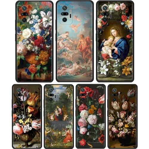 Classic Flower Aesthetic Cover For Xiaomi Redmi Note 10 Pro 8T 9T 7 8 9 Pro 9S 10 5G 9A 8 Pro Cell Phone Case Black Soft Shell