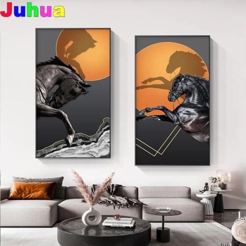 Black Horse Sunset diy Diamond painting kits Full Square/Round mosaic animal art Diamond Embroidery diamond stitch home decor