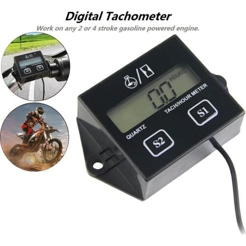 Waterproof Digital Engine Tach Hour Meter Tachometer Gauge Engine RPM LCD Display for Motorcycle Motor Stroke Engine Car Boat