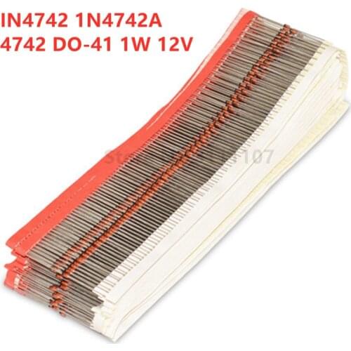 100PCS/LOT 1N4742 IN4742 1N4742A 4742 DO-41 Zener Diode 1W 12V Diode