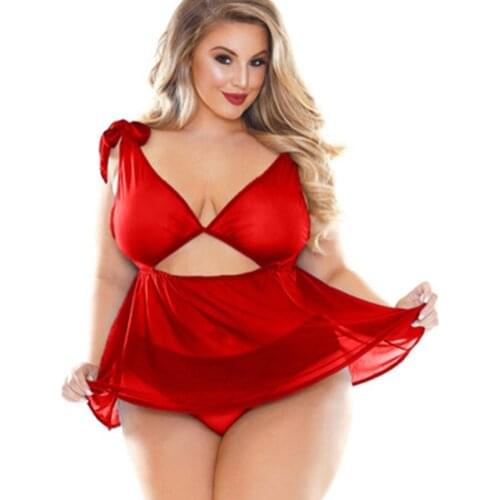 Women Sexy Nightwear Plus Size S-3XXL Lace Nightgown Sleepwear Dress G-String Sexy Lingerie Large size Sleepwear nightgown