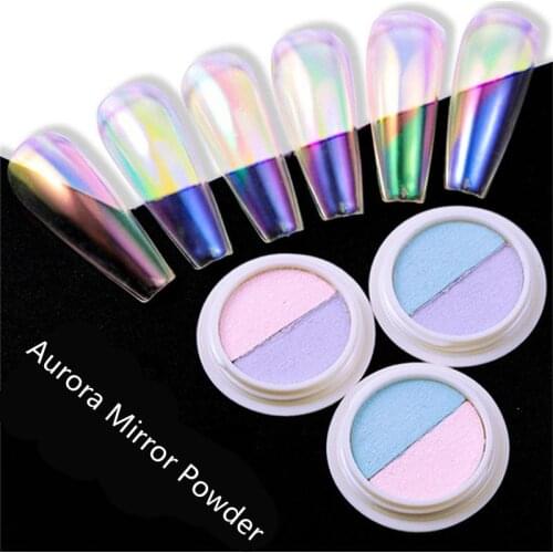 Two color Transparent Neon Solid Mirror Aurora Nails Powder Glitter Dust Chrome Pigment Nail Art Decorations Supplies