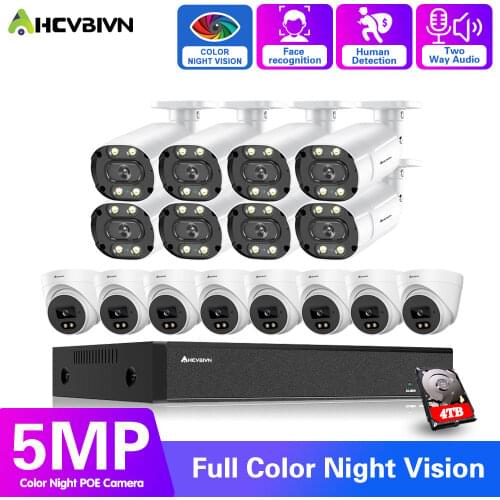 H.265 CCTV Camera Security System Kit 16ch POE 5MP NVR 4K Outdoor HD Color Night Vision Video Surveillance IP Camera System Set