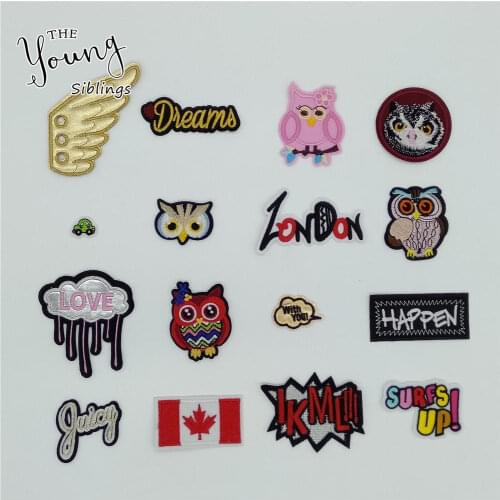 Mix Hot melt adhesive Patches Embroidery Cartoon Letter Owl Sewing Appliques DIY Clothing Stickers Iron on patch Badge Accessory