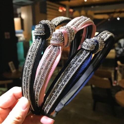Korean Crystal Beads Fabric Hairband Fashion Knot Solid High Elastic Resin Headwear For Women Girls Hair Accessories Ornament