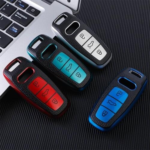 TPU Leather Car Key Case Cover For Audi A3 A4 B9 A6 C8 A7 S7 4K A8 D5 S8 Q7 Q8 SQ8 E-tron 2018 2019 2020 2021 Accessories