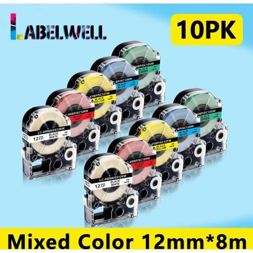 Labelwell 12mm 6 colors SS12KW LC-4WBN Compatible for Epson Label Printer LW-300 LW-400 LW-600P SR530C label Tapes ST12KW SC12RW