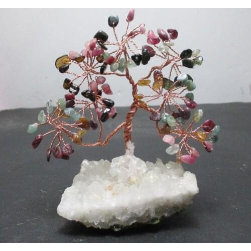 Natural tourmaline crystal tree lucky tree pachira bonsai lucky decoration free shipping