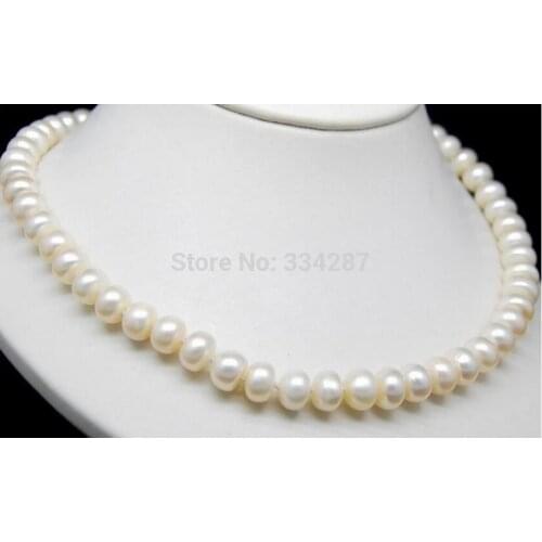 Natural White 8-9mm AAA+ Oblate pearl necklace 18" Long