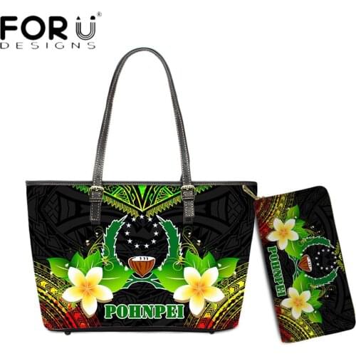 FORUDESIGNS New Trend Large Capacity Women Handbag And Purse Pohnpei Tribal With Polynesian Plumeria Print Lady Pu Totes Bags