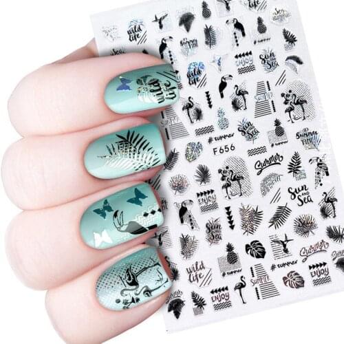 Newest F656 white and laser gold leaf design nail art sticker decal stamping back gule DIY nail decoration tools