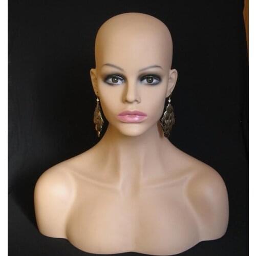 Wholesale fashion 56cm female mannequin head display plastic bust,human hair mannequin head for wig,half-chest model M00508
