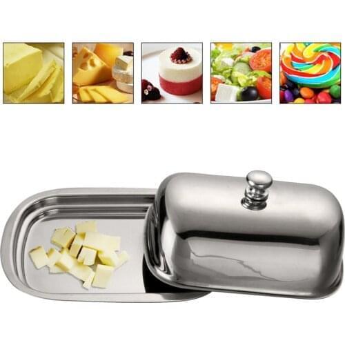 Stainless Steel Butter Dish Breakfast Tray Plates For Food Dinner Set Tableware Butter Box With Lid