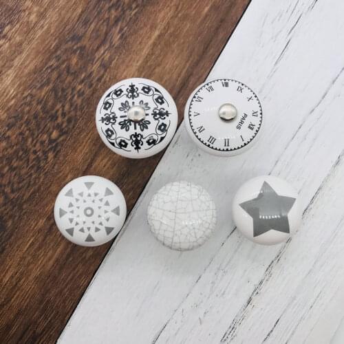 1Pcs Dresser Knobs Round Shape White Ceramic Drawer Pulls for Kids' Room Star Clock Cute Door Cabinet Handles Funiture Hardware