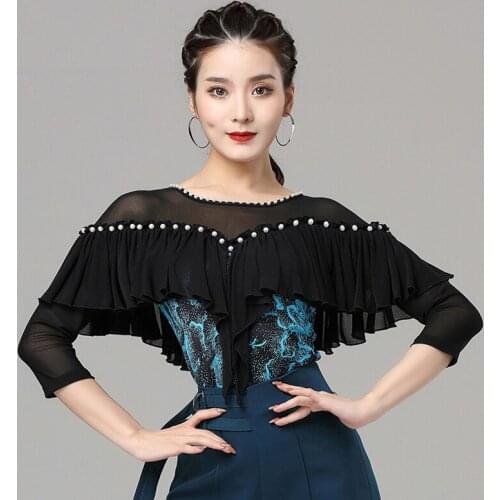 Mesh Ballroom Dance Tops Women Stage Costume Latin Practice Wear Deisgner Clothes Salsa Dancing Outfit Tango Dancewear DL7573