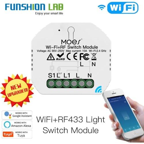 Mini DIY WiFi RF433 Smart Relay Switch Module Smart Life/Tuya App Control, Work with Alexa Google Home 1 Gang 1/2 Way