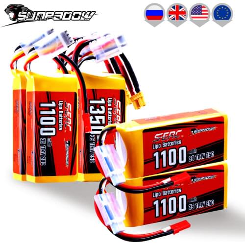 2packs Sunpadow 3S 11.1V Lipo Battery 1100mAh 1350mAh 20C 25C 30C Soft Pack for RC Airplane Quadcopter Helicopter Drone Boat FPV