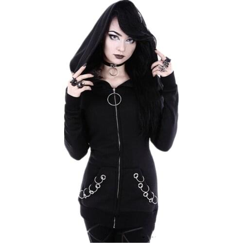 2021 quick sell wise Hot Europe and America popular black Kepeng long sleeve loose hooded iron ring sweater