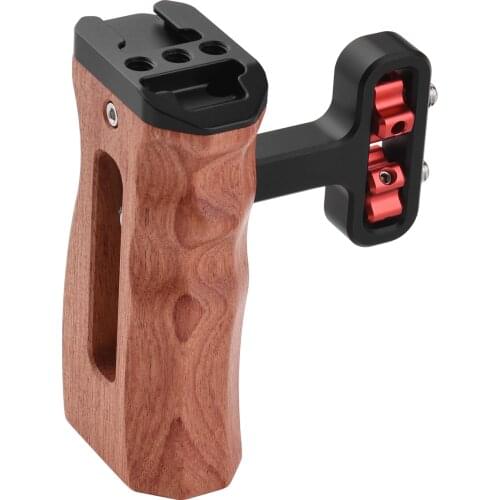 Universal Camera Cage Left/Right Side Handle Wooden Hand Grip with 1/4 Screw Hole Cold Shoe Mount for Camera Cage