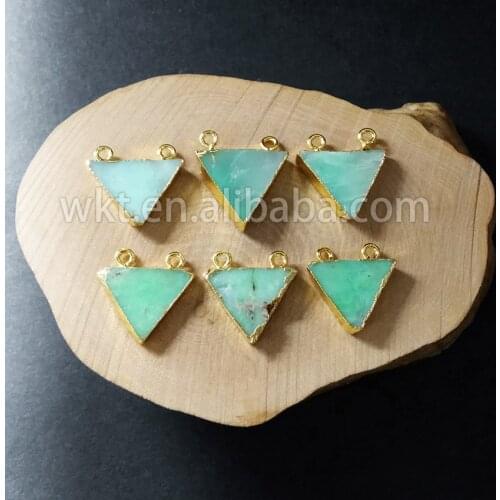 WT- P691 Wholesale new charm pendants natural chrysoprase raw green stone trianlge shape amazing pendants for women nice gift